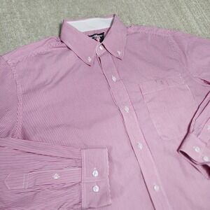 SCOTTeVEST Travel Shirt Men Medium TEC Button Down Zip Pockets Pink Stripe Tech